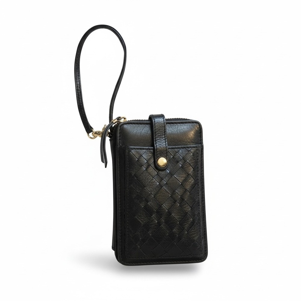 Elliott‎ Lucca Black Woven Leather Zip Around Wristlet Phone Wallet Clutch